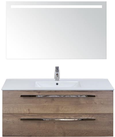 Seville Badmeubelset 120 cm - 2 Laden Tabacco - Wastafel Enjoy Enkel met Sence Spiegel
