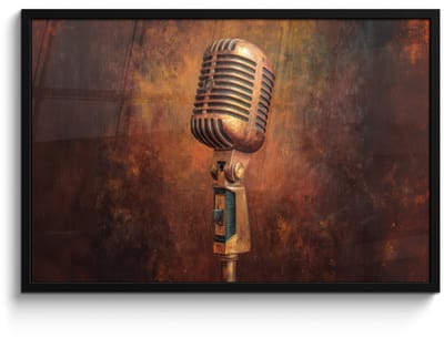 Poster in lijst - Fotolijst 90x60 cm - Posters - Microfoon - Bruin - Klassiek - Posterlijst zwart - Decoratie - Wanddecoratie woonkamer - Muurdecoratie slaapkamer