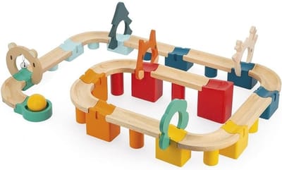 Houten Circuit - Knikkerbaan Spel - Motoriek Ontwikkeling - FSC Gecertificeerd Hout - 44 Delen - Meerkleurig