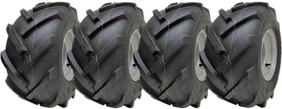 18x9,50-8 banden met open midden op velg met noppen, Rotovator, 4 bouten, 100 mm PCD (set van 4)