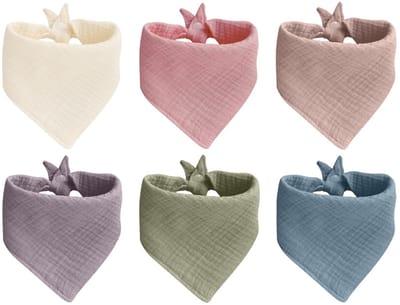 Dailygoods - 6 Stuks Baby Bandana Dribbel Slabbet, Absorberende Katoen Mousseline Slabbetjes met 2 Verstelbare Drukknopen