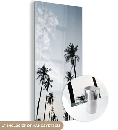 MuchoWow® Glasschilderij 20x40 cm - Schilderij acrylglas - Palmbomen - Zomer - Tropisch - Foto op glas - Schilderijen
