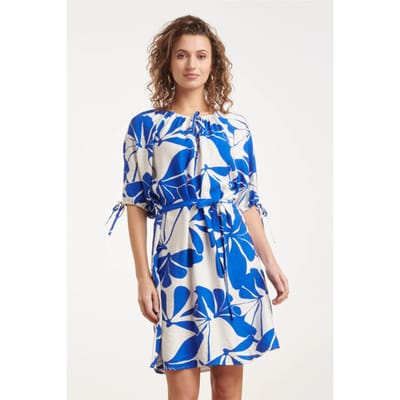 Smashed Lemon Blauw en wit korte jurk met abstracte bloemenprint |