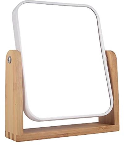 Dubbelzijdige 360 graden Make-up Spiegel met Bamboe Standaard - 1X/3X Vergroting voor Kamerdecoratie