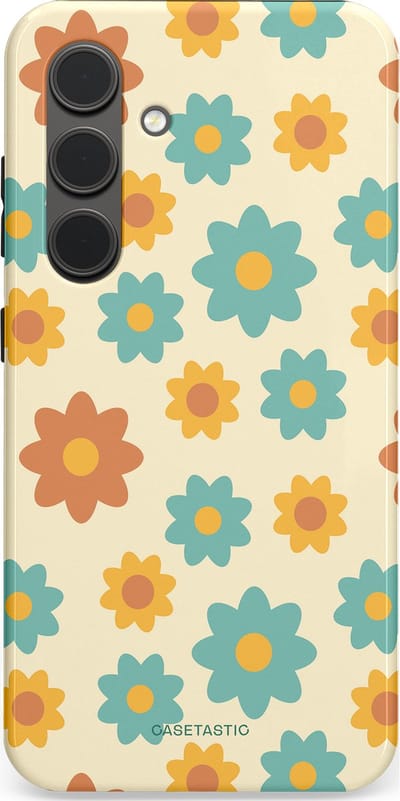 Casetastic hoesje geschikt voor Samsung Galaxy S24 - Dubbellaagse bescherming - Retro bloei - Fashion Case - Crème Mintgroen Goud Perzik