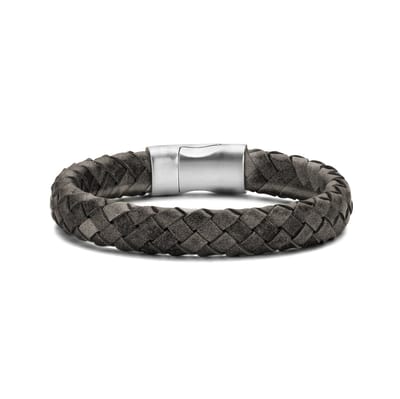 Frank 1967 Armband – 7FB-0645 - Donkergrijs Gevlochten Leer – 21 cm – Zilverkleurig