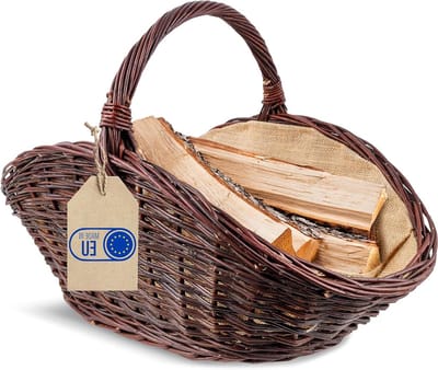 Houtmand - Haardhoutmand Draagmand - Haardhout Dragen - Handgemaakt Natuurlijk Wilgenhout - 64 x 39 x 43 cm - Donkerbruin