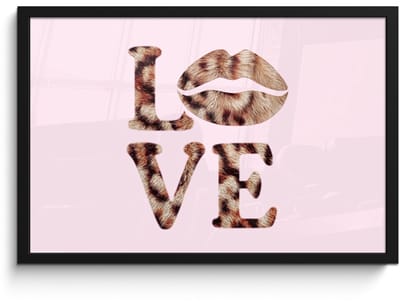 Poster in lijst - Fotolijst 60x40 cm - Posters - Tekst - Love - Pantervacht - Lichtroze - Posterlijst zwart - Decoratie - Wanddecoratie woonkamer - Muurdecoratie slaapkamer