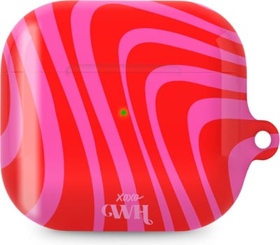 xoxo Wildhearts hoesje geschikt voor AirPods 3 - Berry Much - Glossy - Ook als telefoonhoesje verkrijgbaar - schokbestendige case - koptelefoon hoesje - Glimmend - Beschermhoes met golvende print - golven - Rood - Roze