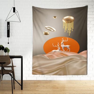 Tapisserie murale suspendue en forme de cerf jaune doré, Style Boho, bijoux dorés, décoration intérieure psychédélique pour la maison 95x70cm gray
