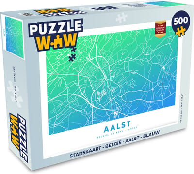 Puzzel Stadskaart - België - Aalst - Blauw - Legpuzzel - Puzzel 500 stukjes - Plattegrond