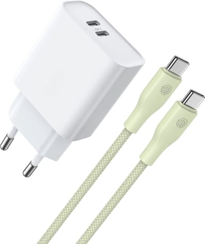 Dubbele usb C Oplader + usb C Kabel Groen - Snellader met 2 usb C Poorten - Super Fast Charger S26 S25 S24 S23 S22 S21 S20 S10 A57 A56 A55 A54 A53 - Usb C Adapter 35w
