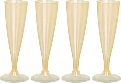 EH Prosecco/champagneglazen - 4x - geel - kunststof - 130 ml - herbruikbaar