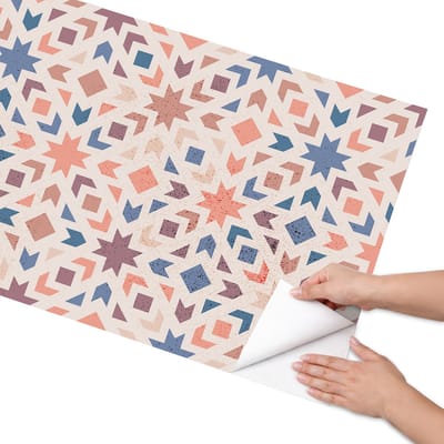 Coloray Meubel Wrap Folie - Beige Meubelfolie - 65x130 cm - Decoratiefolie Zelfklevend Geometrische mozaïek - Meubelfolie Zelfklevend - Geometrische Meubelfolie - Wrapfolie Keuken - Wanddecoratie - Achtergronden en patronen