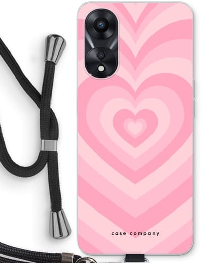 Case Company® - Hoesje met koord geschikt voor Oppo A78 5G hoesje met Koord - Hart Roos - Telefoonhoesje met Zwart Koord - Bescherming aan alle Kanten en Over de Schermrand