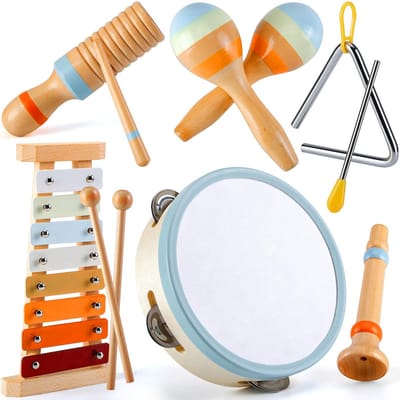Baby muziekinstrumenten - Montessori muziekspeelgoed voor peuters - 6-in-1 houten muziekinstrumenten set - Modern boho muziekspeelgoed voor baby's - Verjaardagscadeau