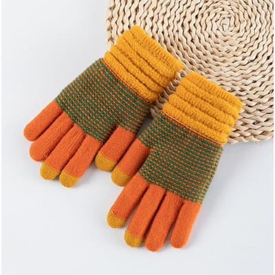 Gants d'hiver tricotés en cachemire pour femmes, automne et hiver, gants chauds et épais tricotés en cachemire pour femmes, gants de ski à écran tactile jaune/orange