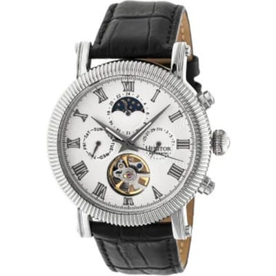 Heritor Automatic Winston Semi-Skelet Horloge met Leren Band - Zilver/Wit