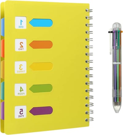 Notitieboek A5 met ringband, gelinieerd notepad en balpen in 6 kleuren - 240 pagina's, ideaal voor school en werk