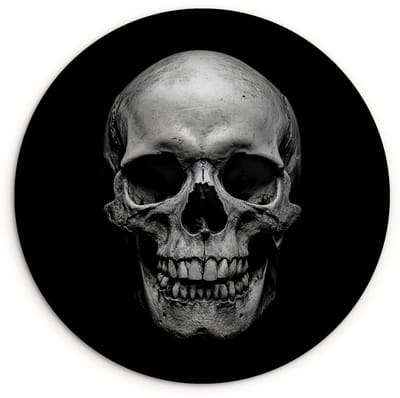 WallCircle® Wandcirkel 120x120 cm - Muurcirkel Schedel - Zwart - Doodshoofd - Wit - Muurdecoratie woonkamer - Wanddecoratie slaapkamer - Kamer decoratie accessoires - Ronde schilderijen XXL