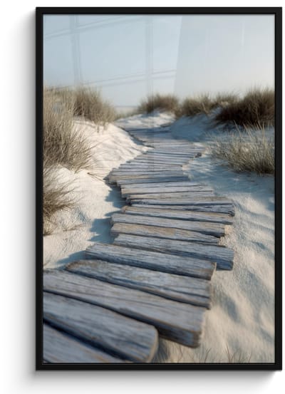 Poster in lijst - Fotolijst 80x120 cm - Posters - Pad - Planken - Duinen - Gras - Posterlijst zwart - Decoratie - Wanddecoratie woonkamer - Muurdecoratie slaapkamer