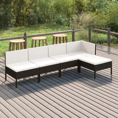vidaXL - 5-delige - Loungeset - met - kussens - poly - rattan - zwart