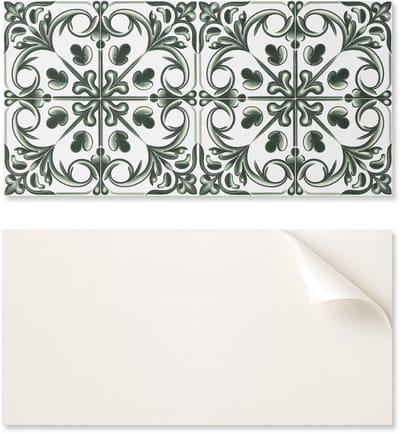 Vinylpaneel met decoratie voor keuken of badkamer, 100x50 cm, met plantenpatroon in tegelvorm.