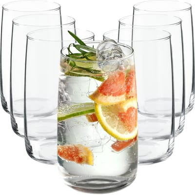 KADAX Drinkglazen, 480 ml, cocktailglazen van robuust glas, vaatwasmachinebestendige longdrinkglazen, universele glazen, drankglazen voor water, sap, dranken of whisky (8 x 480 ml)