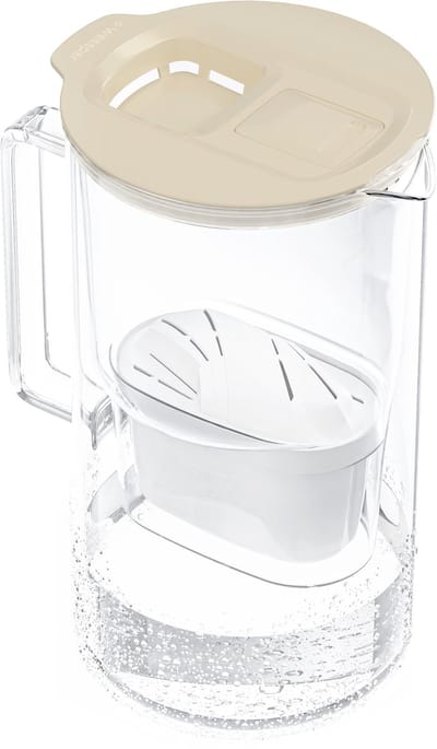 Wessper 2L glazen waterfilterkan filterslijtage-indicator, compatibel met Brita Maxtra, Maxtra+ en + filters. - Beige