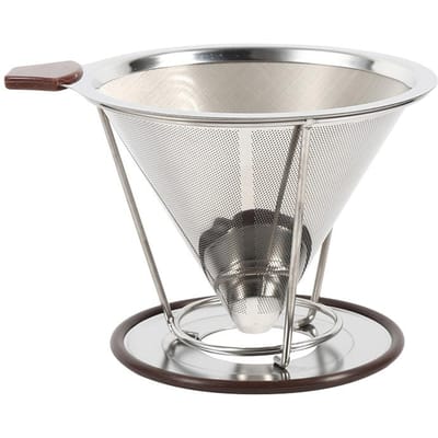 1x Draagbare 304 Roestvrijstalen Druppelzetter Dubbellaags Gaas Koffie Kegelfilterhouder Infuse white