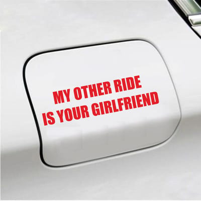 Bumpersticker - My Other Ride Is your Girlfriend - 4 X 14,8 - Rood