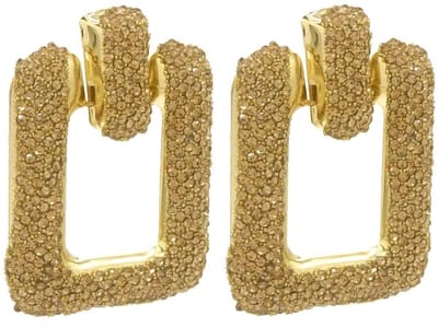 Statement Oorbellen Rechthoekig - Kralen - 6x4,5 cm - Goudkleurig
