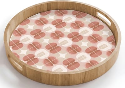 Dienblad rond 40x40 cm - Schootdienblad hout - Retro - Klassiek - Roze - Borrelplank rechthoek - Plateau houten dienbladen
