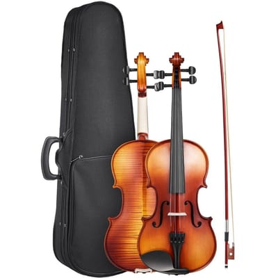 Violon 355mm Taille Fiddle Set Bois Massif pour Débutant Motif Marron Brillant