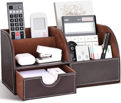 Dailygoods- Bureauorganizer PU-leer - Pennenhouder - Desk Organizer - Kantooraccessoires - Opbergdoos - 6 Verdelers - 28 x 14,5 x 14,5 cm