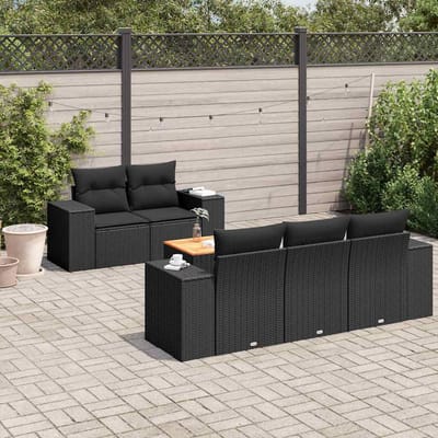 vidaXL - 6-delige - Loungeset - met - kussens - poly - rattan - zwart