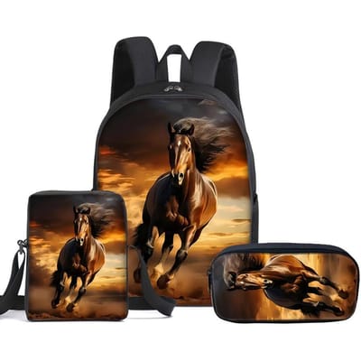 Paard 3 stuks/set Met Boodschappentassen, Etui, Schooltas Voor Jongen/Meisjes Beste Cadeau 2D Platte Cartoon Student Schooltassen