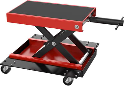 Motorlift 500 kg met Zwenkwielen - Handmatige Motorheftafel met Handslinger - Opvouwbare Motorheffer, Hefhoogte 12,5-35 cm - Zwart/Rood