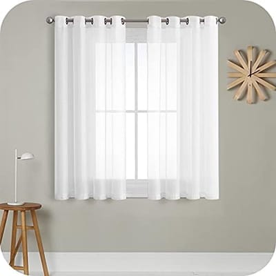 PolkaHome Gordijnen met ogen, 120 lang, 140 Berit gordijnen, kort, wit, transparant, modern, set van 2 keukenramen, exclusief klein raam