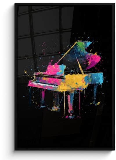 Poster in lijst - Fotolijst 80x120 cm - Posters - Piano - Kleurrijk - Verf - Modern - Posterlijst zwart - Decoratie - Wanddecoratie woonkamer - Muurdecoratie slaapkamer