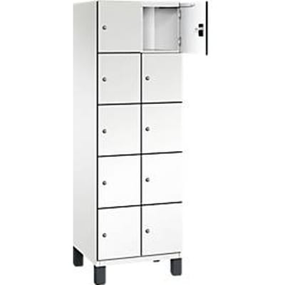 C+P Cambio lockerkast, 2 vakken, 10 vakken, op poten, B 600 x D 525 x H 1980 mm, verkeerswit/wit