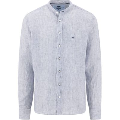 Fynch-Hatton Overhemd Fine Striped Linnen Stand-Up Collar Navy / male
