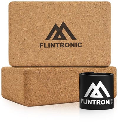 Dailygoods - Flintronic Yogablokken van kurk, 100% natuurlijk, 2 stuks, met fitnessbanden, yogablok van kurk, yogablok voor meditatie en pilates, 22,5 x 14,5 x 7,5 cm