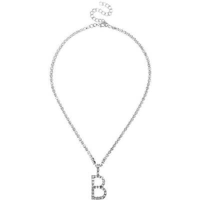 Letter Initiaal Hanger Ketting Zilverkleurig Tennis Ketting Choker Ketting Dames Mode Statement Sieraden white