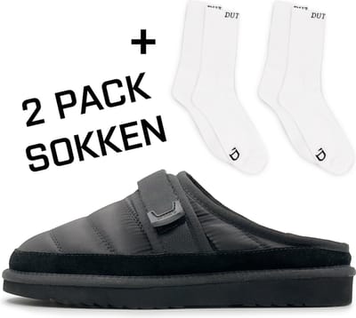 Dutch'D ® - Luxe pantoffel + Set sokken! - Sloffen - Designer - Ease Mule zwart - Maat 40 - Echt wol! - Heerlijk warm - Ook voor buiten
