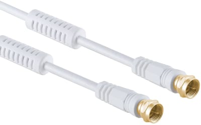F (m) - F (m) coaxkabel | >100 dB + ferriet | CCS | verguld | recht | wit | 1,5 meter