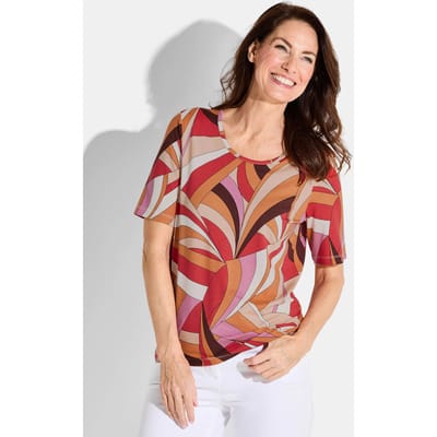 Shirt van viscose met interessant patroon - rood / oranje / beige / gedess. - Gr. 40 van Goldner Fashion