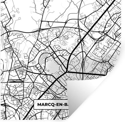 Muurstickers - Sticker Folie - Stadskaart - Plattegrond - Kaart - Marcq-en-Barœul - Frankrijk - Zwart wit - 100x100 cm - Plakfolie - Muurstickers Kinderkamer - Zelfklevend Behang XXL - Zelfklevend behangpapier - Stickerfolie
