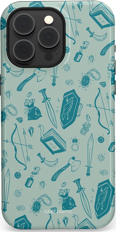 Casetastic Hoesje Geschikt voor Apple iPhone 15 Pro Max Magsafe - Stijlvolle Beschermende Duo-layer Case - Avontuurlijke buit vol wapens