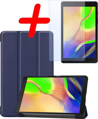 Hoesje Geschikt voor Samsung Galaxy Tab A 8.0 (2019) - Met Screenprotector - Trifold Bookcase - Hard Cover - Hardcover Book Case - Tablet Hoes - Donkerblauw